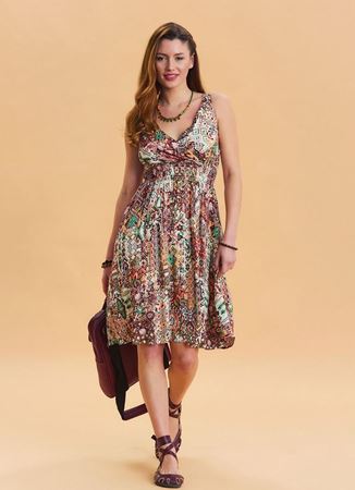 V Yaka Robadan Kahverengi Yazlık Elbise