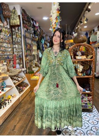 Yarım Kollu İpek Elbise Yeşil