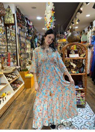 Yarım Kollu İpek Elbise Renkli