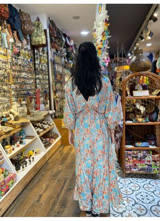 Yarım Kollu İpek Elbise Renkli