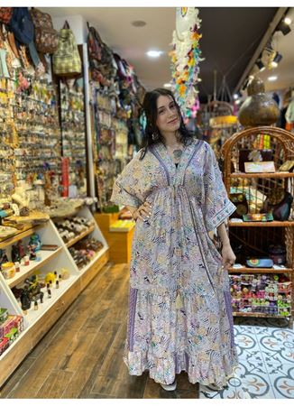 Yarım Kollu İpek Elbise Renkli