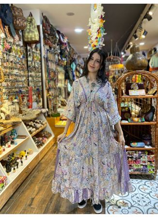 Yarım Kollu İpek Elbise Renkli