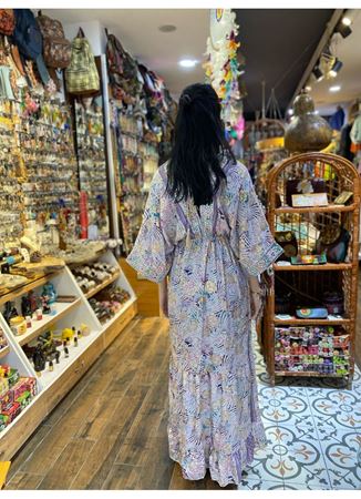 Yarım Kollu İpek Elbise Renkli