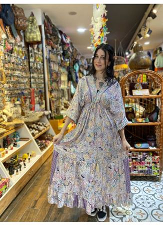 Yarım Kollu İpek Elbise Renkli