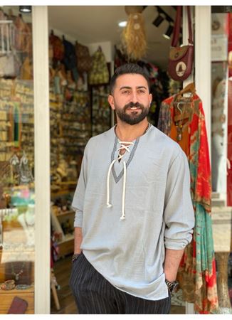 Erkek Uzun Kol V Yaka Üst Mavi