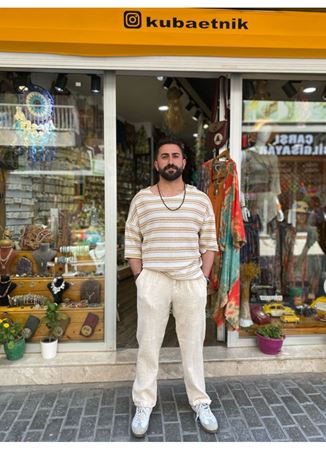 Erkek Yarım Kol Keten Üst