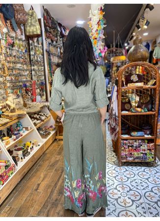 İtalyan Keten Bağlamalı Gömlek Yeşil