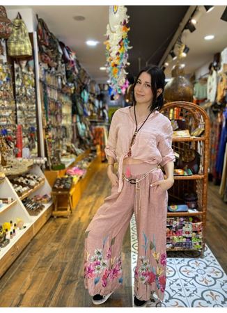 İtalyan Keten Pantolon Pembe