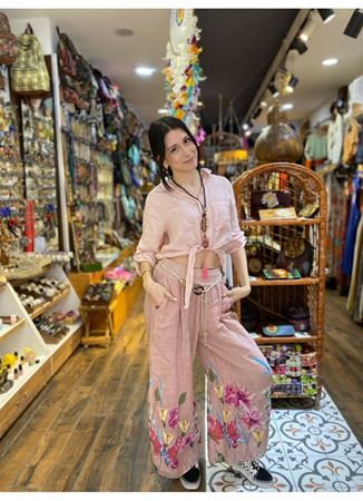 İtalyan Keten Pantolon Pembe