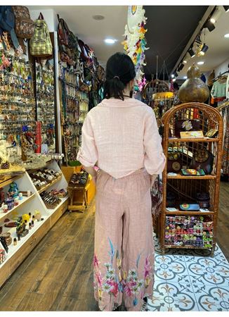 İtalyan Keten Pantolon Pembe