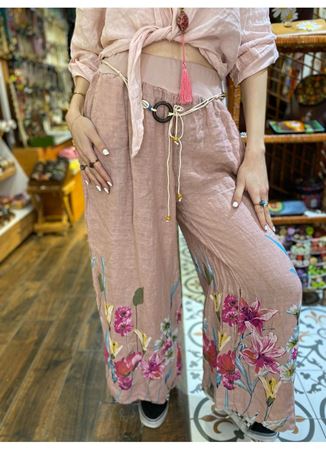 İtalyan Keten Pantolon Pembe