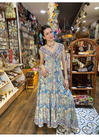 Kısa Kollu İpek Elbise Renkli