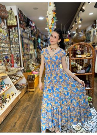 Kısa Kollu İpek Elbise Renkli