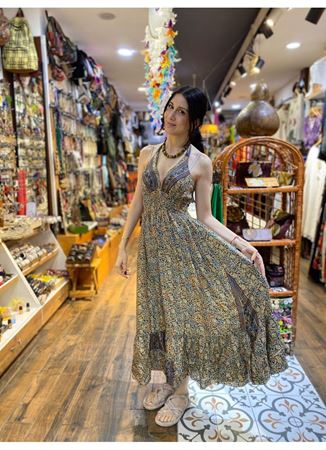 Boyundan Bağlamalı İpek Elbise