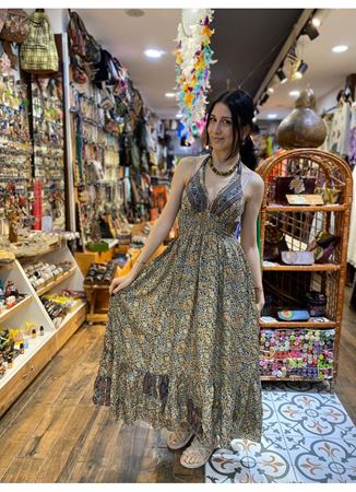 Boyundan Bağlamalı İpek Elbise