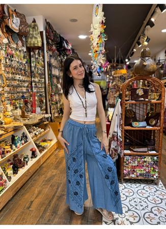 Hint Desenli Pantolon Mavi