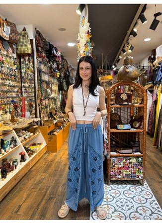 Hint Desenli Pantolon Mavi