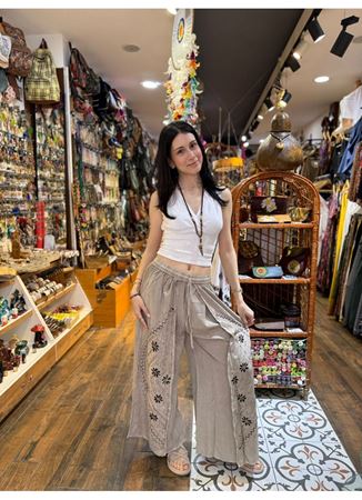 Hint Desenli Pantolon Bej