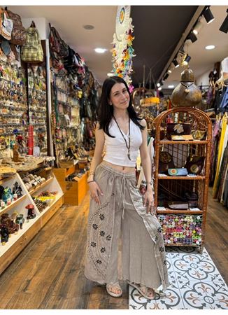 Hint Desenli Pantolon Bej