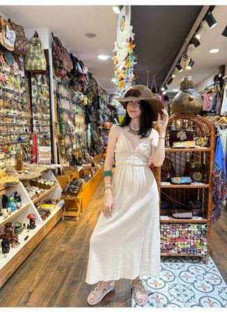 Bel Detaylı Pamuk Elbise Krem