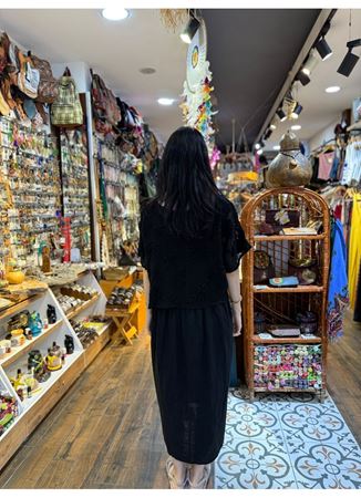 İtalyan Keten İkili Elbise Siyah