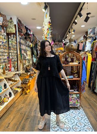 İtalyan Keten İkili Elbise Siyah