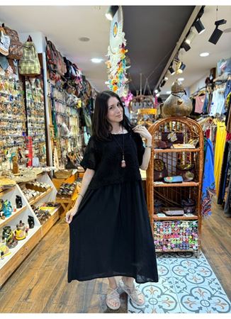 İtalyan Keten İkili Elbise Siyah