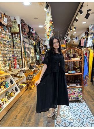 İtalyan Keten İkili Elbise Siyah