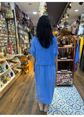 İtalyan Keten İkili Elbise Mavi