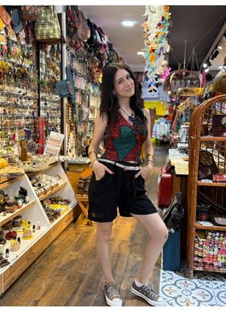 İtalyan Keten Kemerli Şort Siyah