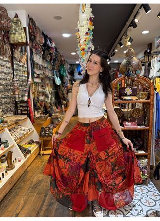 Nepal Cepli Çiçekli Etek Turuncu