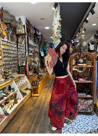 Nepal Cepli Çiçekli Etek Kırmızı