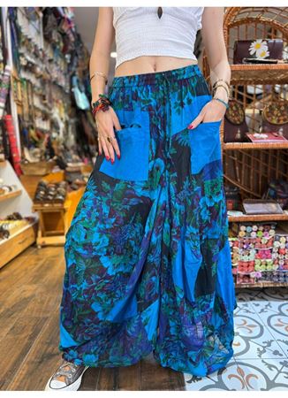 Nepal Cepli Çiçekli Etek Mavi