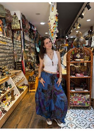 Nepal Cepli Çiçekli Etek Mavi