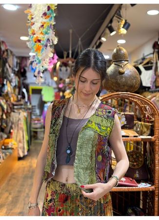 Tasarım Patchwork Yelek Yeşil