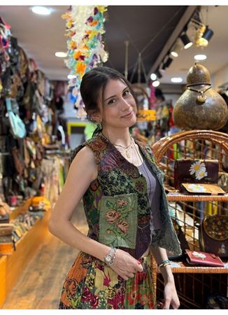 Tasarım Patchwork Yelek Yeşil