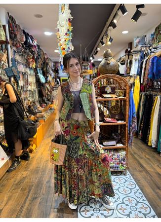 Tasarım Patchwork Yelek Yeşil