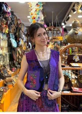 Tasarım Patchwork Yelek Mor