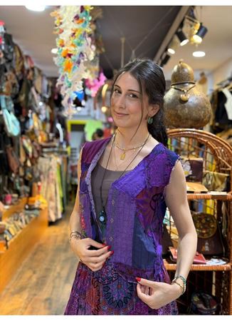 Tasarım Patchwork Yelek Mor