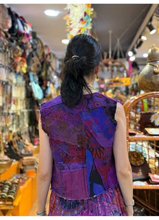 Tasarım Patchwork Yelek Mor