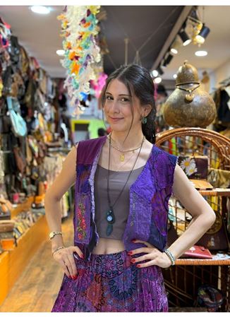 Tasarım Patchwork Yelek Mor