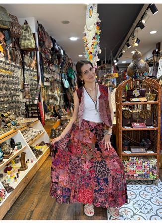 Patchwork Beli Lastikli Etek Pembe