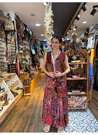 Patchwork Beli Lastikli Etek Pembe