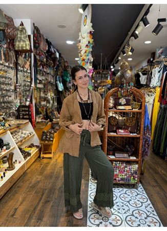 İtalyan Keten Paça Detaylı Pantolon Haki