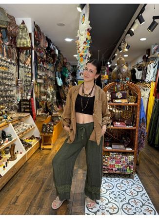 İtalyan Keten Paça Detaylı Pantolon Haki