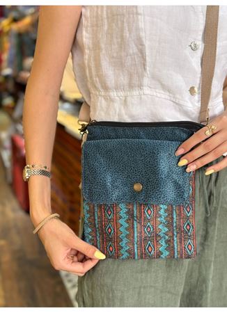 Dokuma Mavi Desenli Kol Çantası