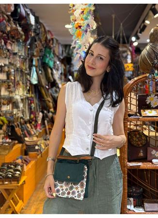 Dokuma Yeşil Önü Desenli Kol Çantası