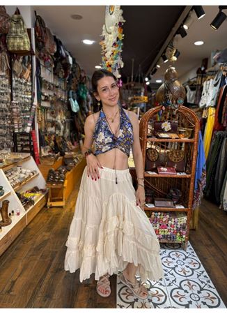 Viskon Pamuk Etek Krem