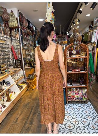 Kalın Askılı Boydan Düğmeli Yeşil Çiçekli Elbise