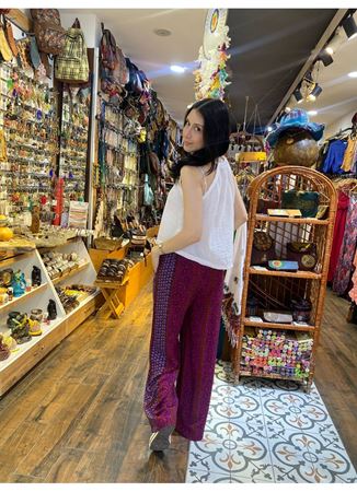 Beli Lastikli Kuşak Detaylı Mor Yazlık Pantolon